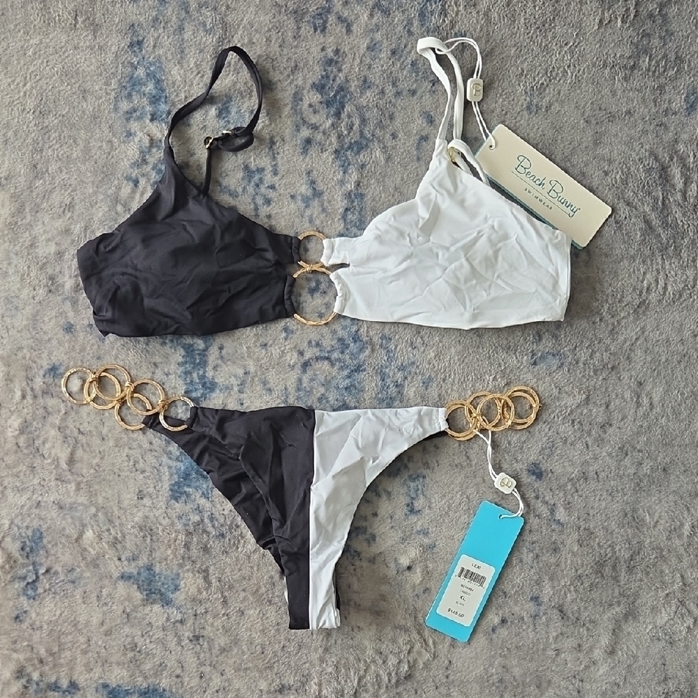 Beach Bunny Black & White Two-Tone Gold-Ring Bikini